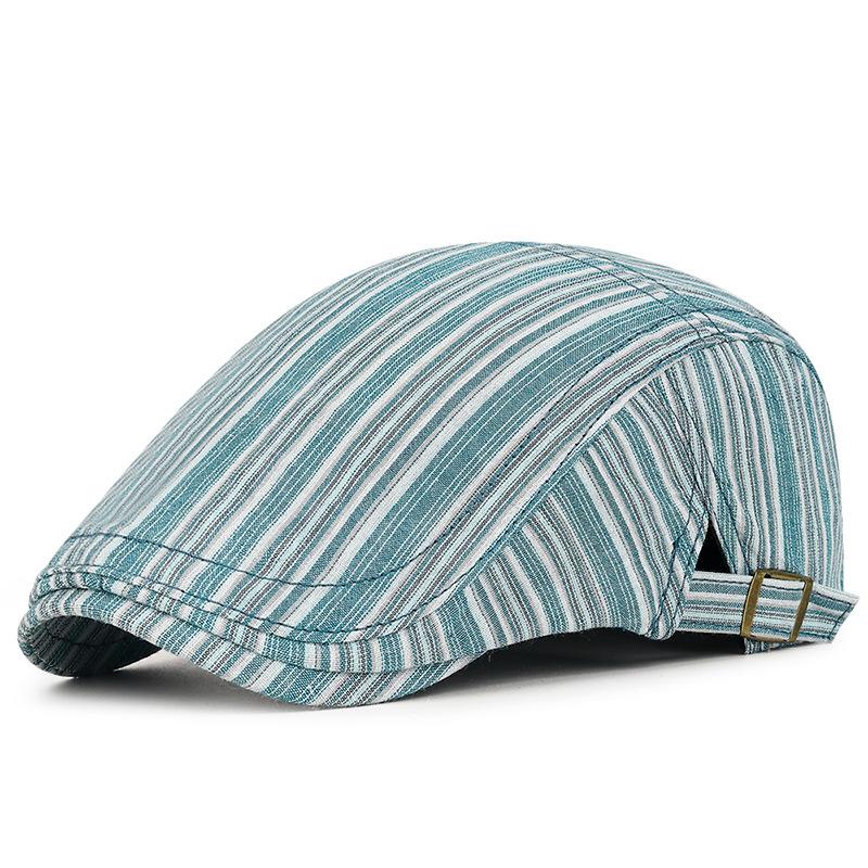 

Ретро-полосатый берет Женская британская ретро-шляпа с выдвинутым вперед язычком Мужская литературная шляпа молодого художника Полосатые береты с решеткой M（55-60cm） синий