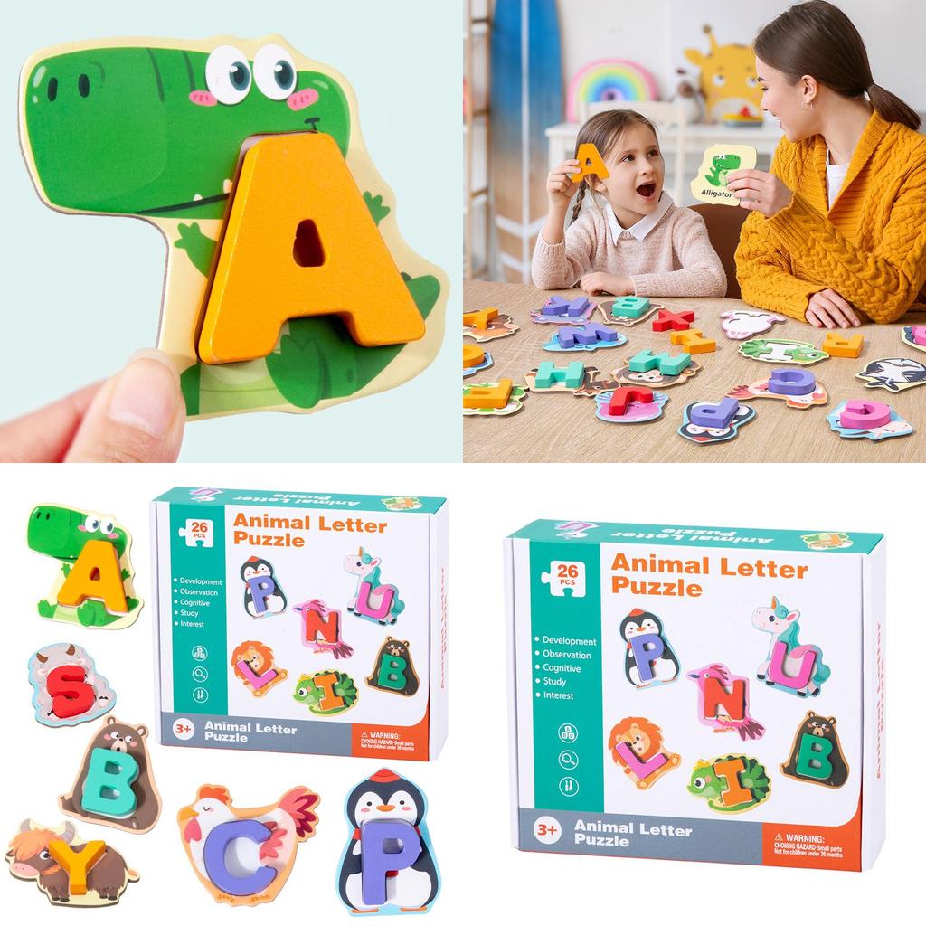 Wooden Childrens Alphabet Animal Puzzle With Educational Blocks For Early Learning
