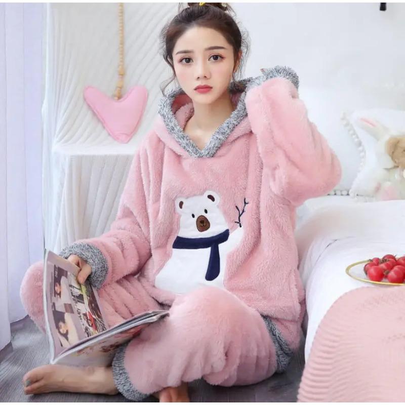 Winter Thick Warm Flannel Pajamas Sets for Women Sleepwear Home Clothing Pajama Home Wear Pyjamas Set