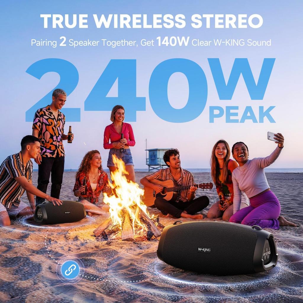 120W MAX 70W RMS Bluetooth Speaker with Deep IPX6 Waterproof and Dustproof Wireless High Portable Wireless Outdoor 42 Hours Continuous Call Power