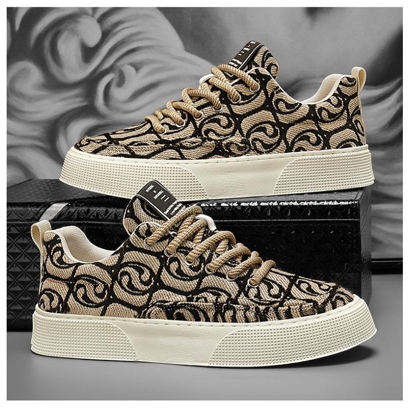 Мужские туфли из парусины с низким вырезом и принтом мужская спортивная и повседневная модная обувь на толстой подошве 39 чёрный 1609₽