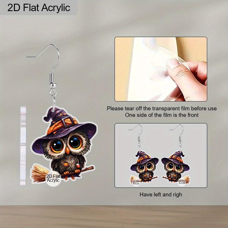 2D Flat Cute Acrylic Witch Hat Broom Owl Hanging Earrings Ladies Halloween Accessories Charm Jewelry Gifts