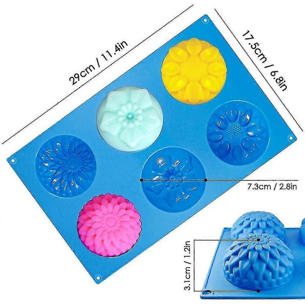 6-cavity Silicone Flower Shape Cake Molds,3 Packs Fondant Shape Decorating Ice Cube Trays Purple Blue Pink