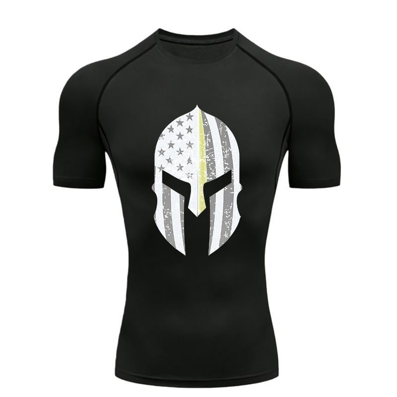 Spartan Helmet Pattern 2026 Men's Sports T-shirt Training Fitness Compression Short Sleeve Rashguard for Men