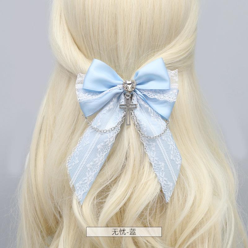 1Pcs Ladies' Lace Bow Hair Pin Gothic Cross Hair Clip Women Ponytail Clip Hair Accessories