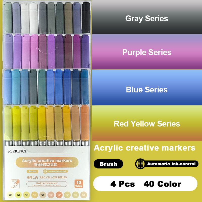 BORRENCE 120 Colors Acrylic Paint Markers Pens Set Large Ink Capacity Soft Head Direct Liquid Graffiti Painting Acrylic Markers