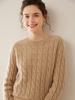 Women's Retro Cable Knit Cashmere Pullover - Soft, Skin-Friendly, Long-Sleeved, Round Neck Base Layer.