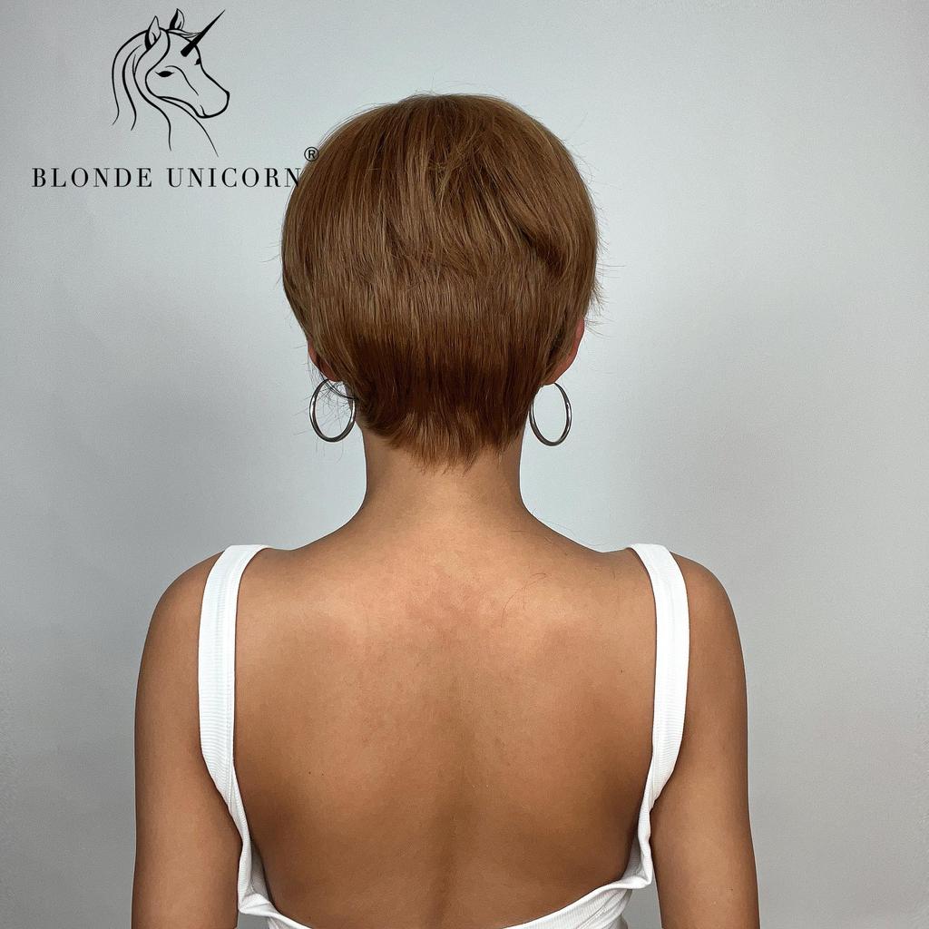 BLONDE UNICORN 8 inch Short Straight Hair Wigs for Women Ladies Ombre Brown Heat Resistant Synthetic Wigs