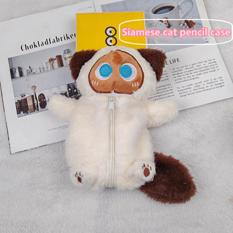 

1 шт., большая вместимость, сумка для карандашей в виде мультяшной куклы-кошки, плюшевый пенал в виде сиамской кошки, сумка для хранения ручек в виде животного, сумка для канцелярских принадлежностей as the picture