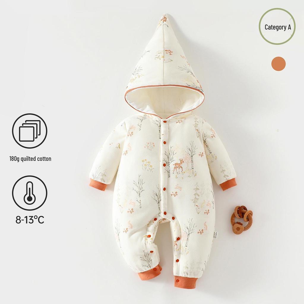 180g Thick Padded Hooded Baby Jumpsuit for Autumn/Winter - Warm Cotton Romper for Boys & Girls