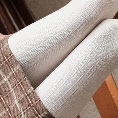Warme Leggings und Strumpfhosen aus gestrickter Baumwolle für Damen – Weiß, dick, Plus Samt, Frühling bis Winter