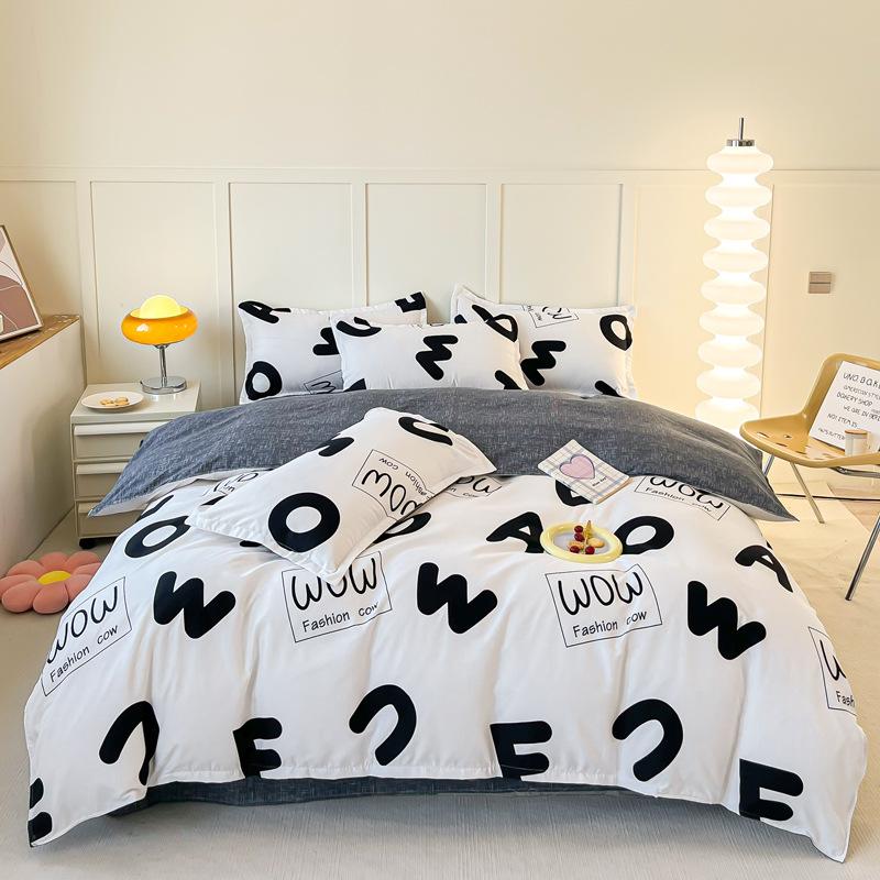 Pure Cotton Abraded Bedding Four-piece Set, Bed Sheet Quilt Cover, Dormitory Cotton Three-piece Set