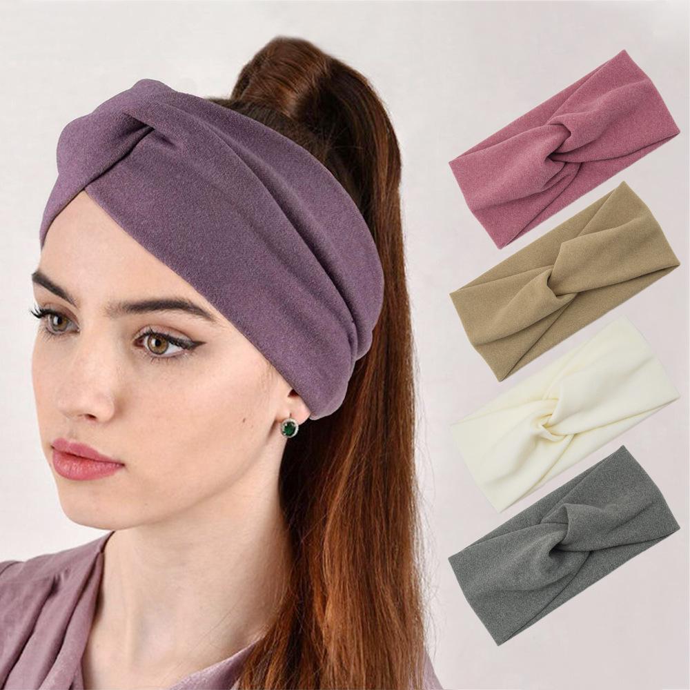 New Wide Cross Headbands For Woman Solid Hairband Elastic Sports Yoga Headwear Girls Hair Band Hair Accessories Korean Style