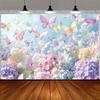 Pastel Butterfly Hydrangea Floral Photography Backdrop for Birthday Party