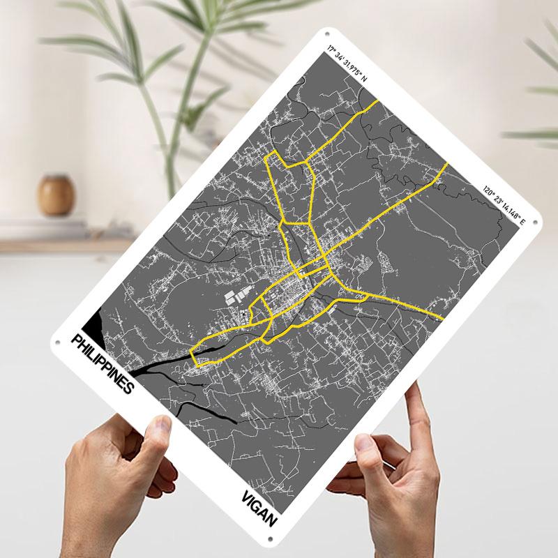 

Vigan City Street Map Tinplate Poster Customized Wall Art Vintage Retro Metal Signs for Decoration Living Room Decor Men Home At 20x30cm（7.8x11.8inch）
