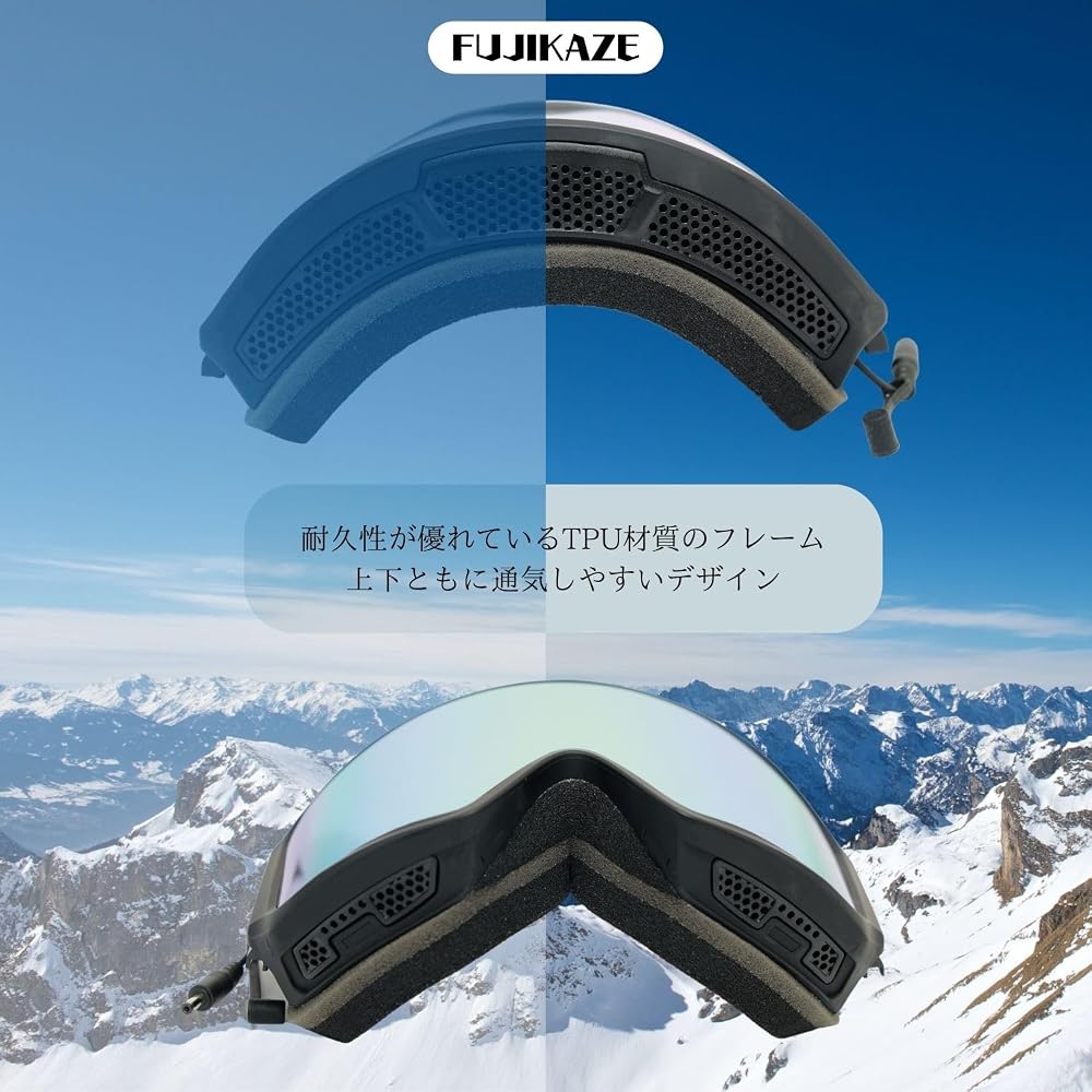 Fujikaze SNG-02 Heated Goggles Anti-Fog REVO Mirror 99% UV Protection for Skiing Snowboarding Winter Sports Gold Gray Lens
