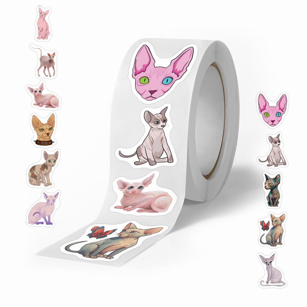 500/rotolo Adesivo Rotolo Cartone Animato Gatto Sfinge Animale Carino Bambini Fai da Te Skateboard Bagaglio