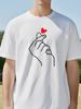 Cute Finger Heart Print Tshirt Unisex Short Sleeve Crew Neck Casual Spring Summer Harajuku Streetwear Tee