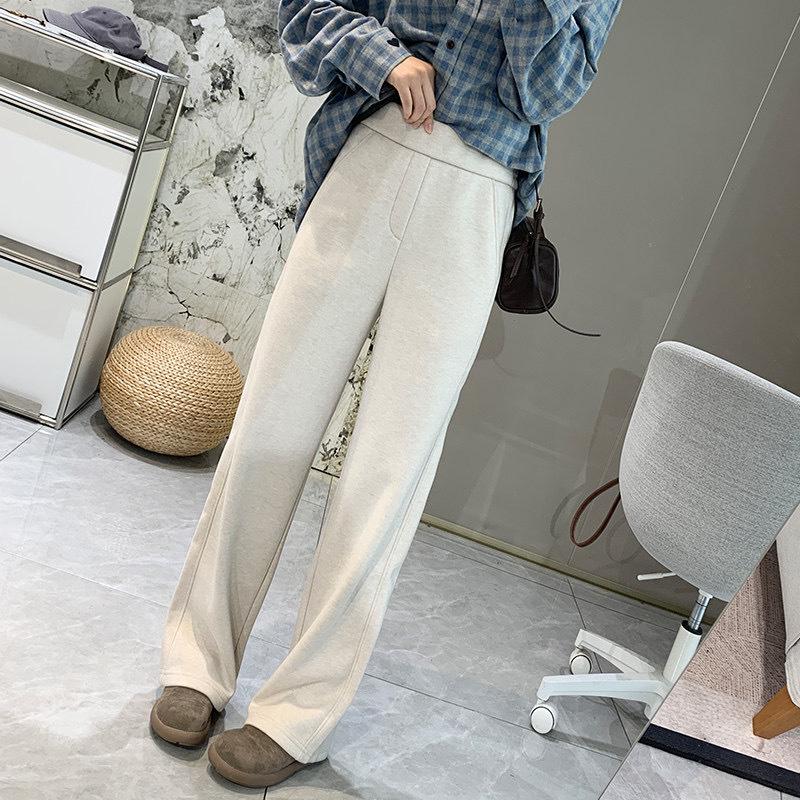 

Wool Blend Fleece-Lined High-Waisted Slim Pants for Women - Warm Straight-Leg Style for Autumn & Winter XL