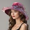 Elegant Summer Women's Sun Hat Breathable Organdy Material Foldable Design Woven Top Flower Decoration