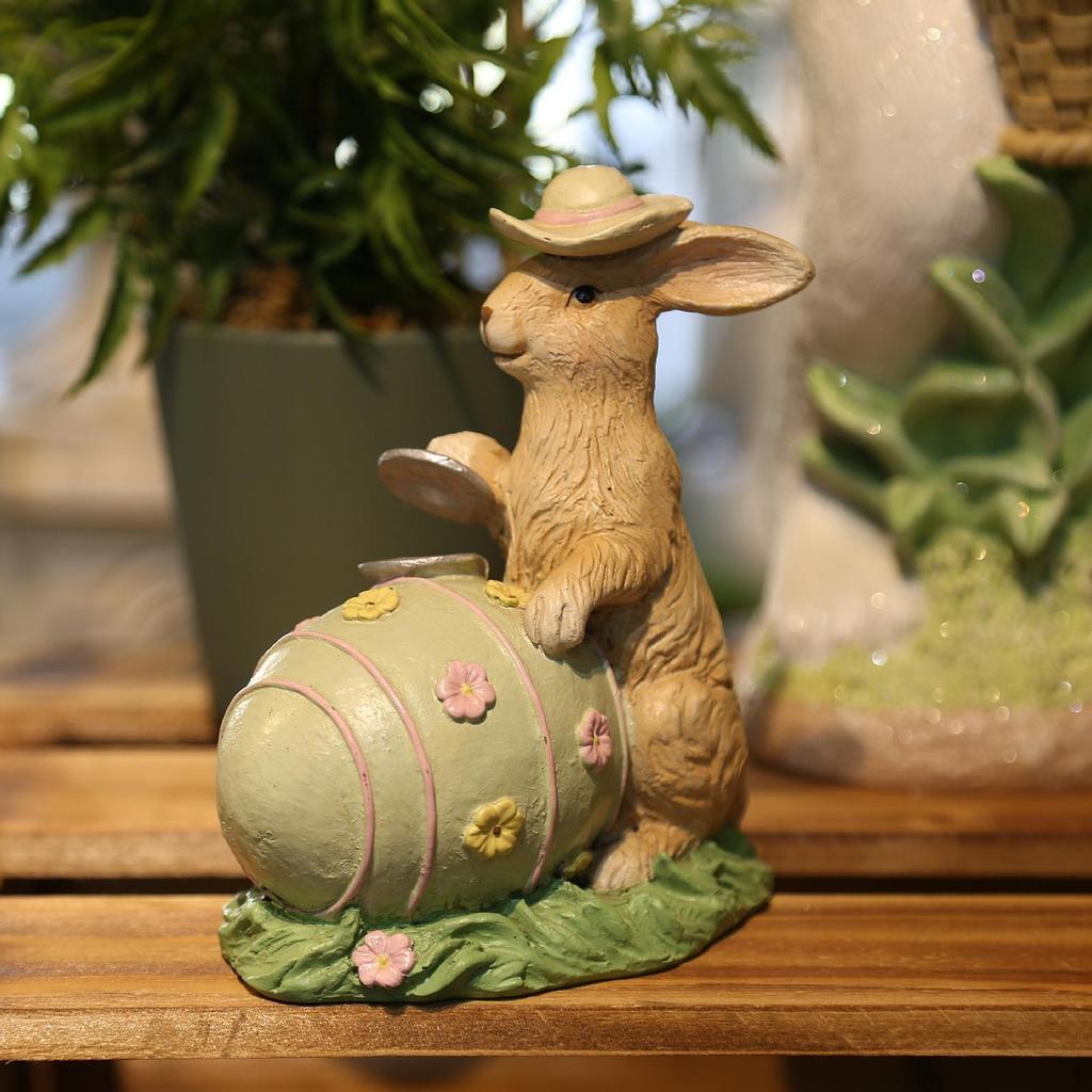 Bunny Figurine with Easter Eggs for Decorative Accent and Gift