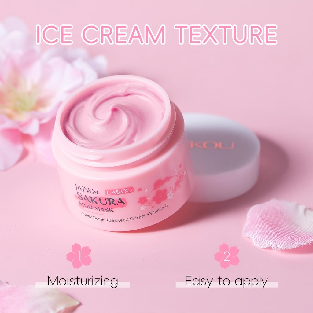 LAIKOU Sakura Mud Mask Deep Moisturizing with Vit C Shea Butter Plum Matricaria 0.88 Oz Portable Gift for Friend Valentine Mothers Day