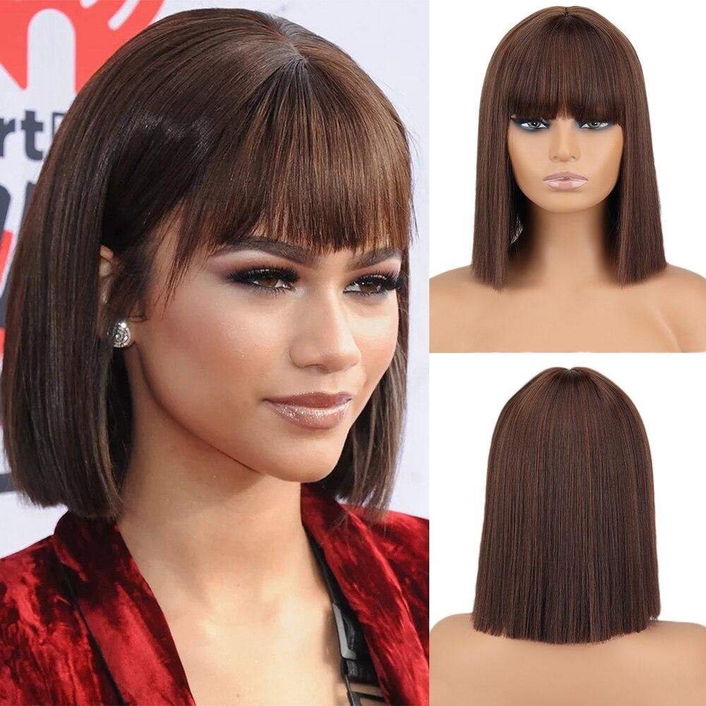 MERISIHAIR Yeşil Kısa Düz Sentetik Elyaf Bob Peruk Patlamalı Peruk Kadın Cosplay Parti Günlük Giyim Kısa Bob Peruk