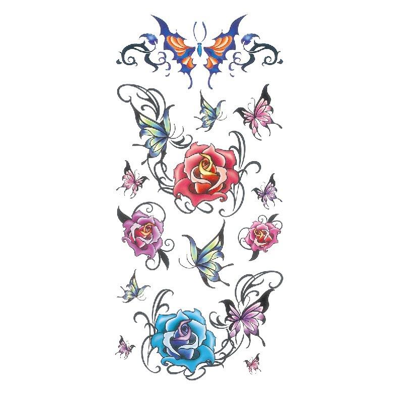 Adesivo de tatuagem de flor de rosa azul, flor de ameixa, padrão grande, capa de braço, adesivo de tatuagem à prova d'água, amostra de tatuagem