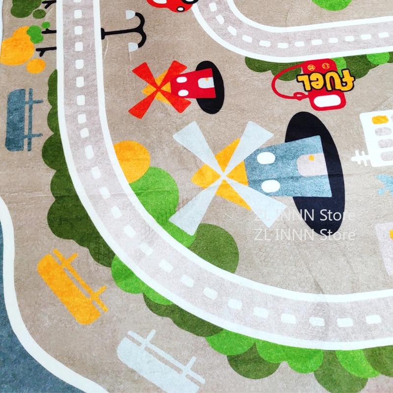 Thickened Flannel Carpet Living Room Children's Bedroom Decoration Floor Rug Cartoon Road Play Mat Soft Tatami Carpets Non-slip