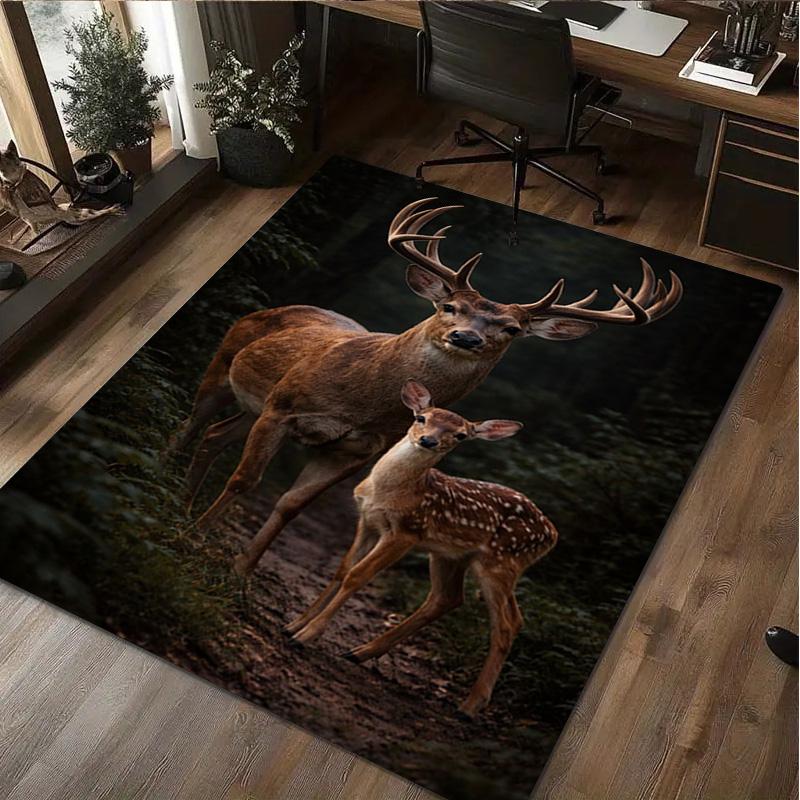 1Pc Animal Deer Print Rug - Home Decoration Carpet For Living Room Bedroom Flooring Computer Chair Area Rug