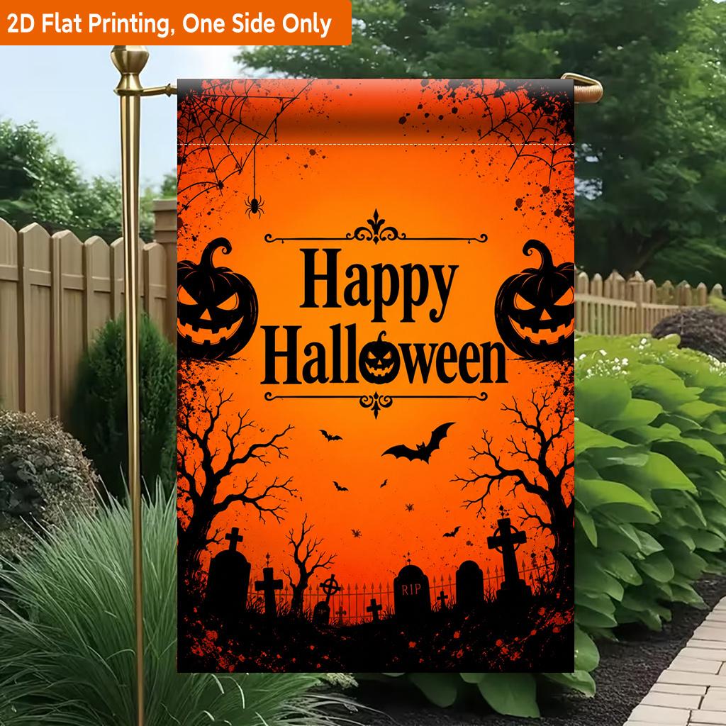 2D Flat - 2D Flat Printing Garden Flag 1pc, Happy Halloween Atmosphere Durable Single-Sided Print Yard Flag, Garden & Home Holiday Decoration, 29.97X4