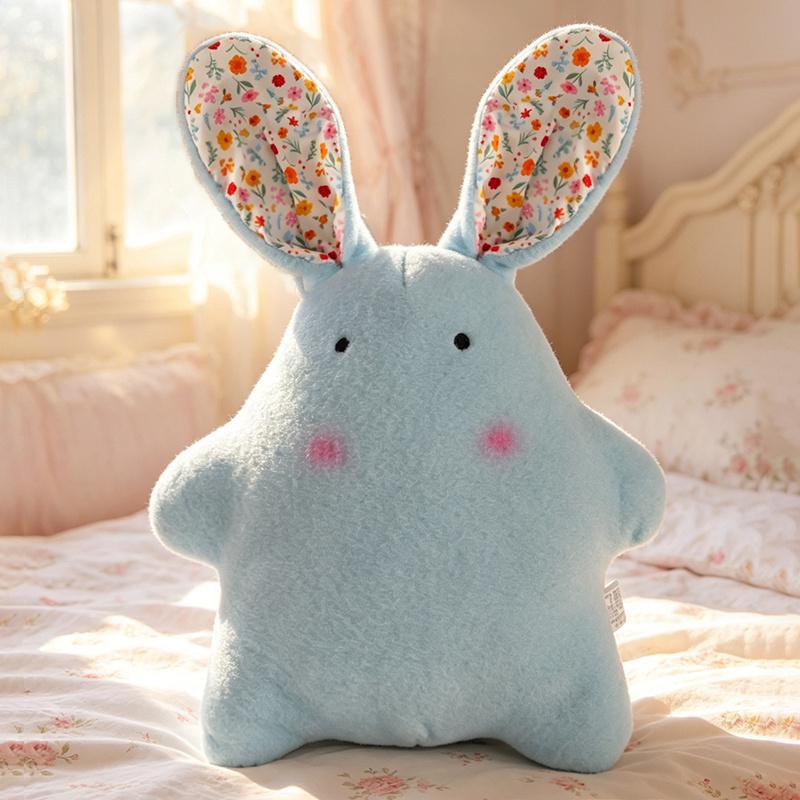 Floral Eyes Rabbit Plush Toy Stuffed Cartoon Animal Pillow Blue Yellow Grey Pink Sweet Plushie Sleeping Companion Back Support