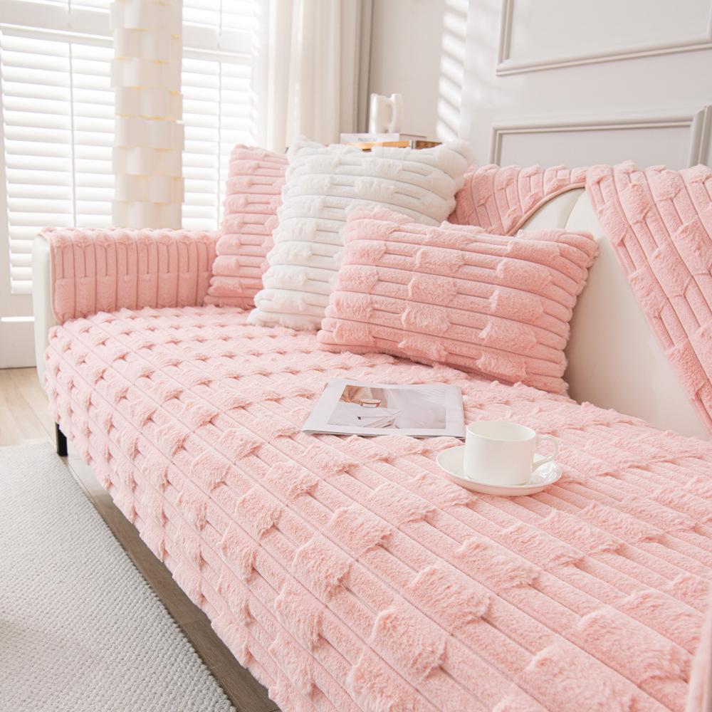 Cream Style Rabbit Plush Sofa Cushion Autumn and Winter New Thickened Cushion Winter Antislip High-End Sofa Cover Cloth