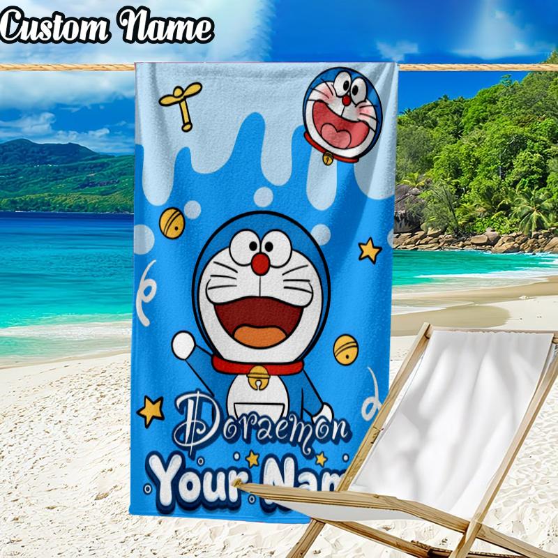 Custom Name Dora-emon Beach Towel - Soft, Ultra-Absorbent Microfiber, Lightweight, Perfect for Beach, Parties, Travel, Camping