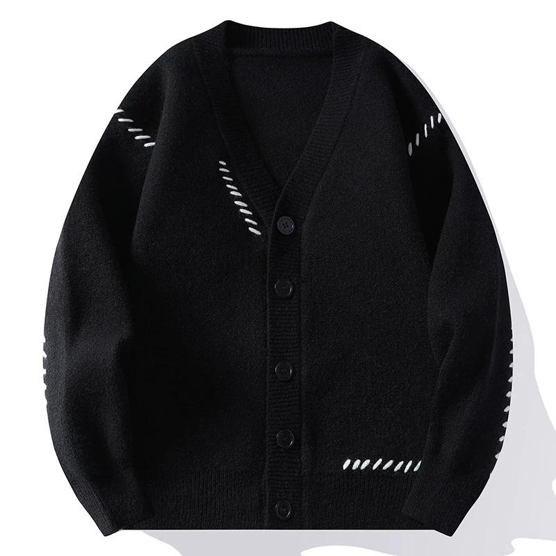 Jesienny kardigan z dekoltem w serek, męski, damski, uliczny, luźny, leniwy styl, koreański, vintage, dzianinowy, kurtka, modny męski kardigan