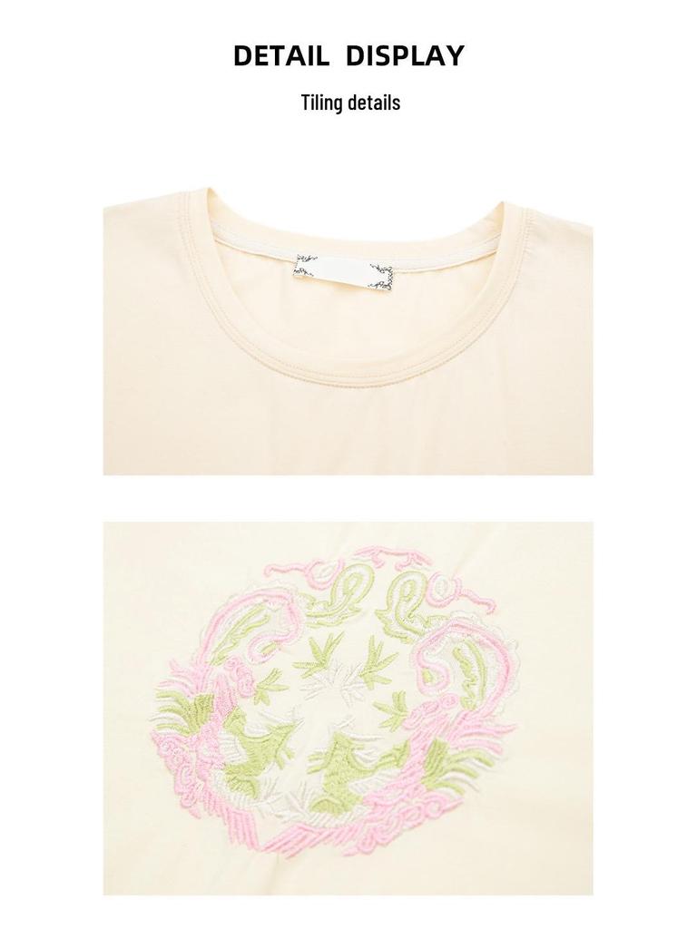 Damen Übergröße Baumwoll-T-Shirt mit Stickerei - Kurzarm, lockere Passform für den Sommer