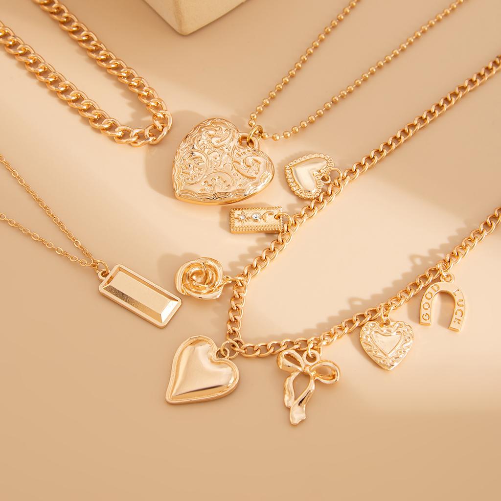 3pcs/set Cross Heart Pendant Necklace Herringbone Snake Chain Choker Accessories