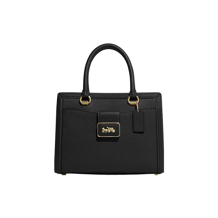 Coach Women's Black Grace 24 Zipper Closure Detachable Shoulder Strap Leather Tote Bag Tote Cc141-Imblk