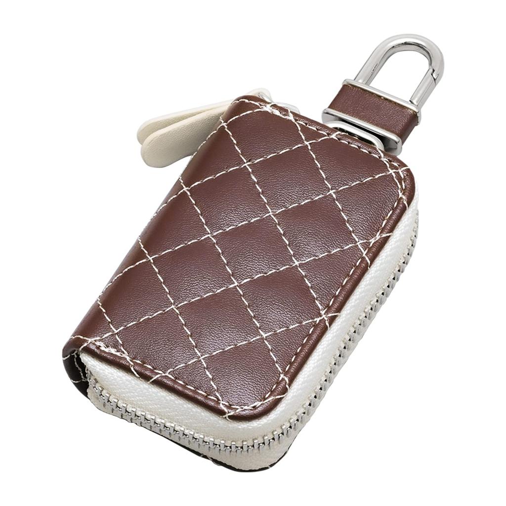 SEIWA Quilted Smart Key Soft Brown with Coin Pocket and Carabiner Car Accessories Case, Material, (WA116), Hook,