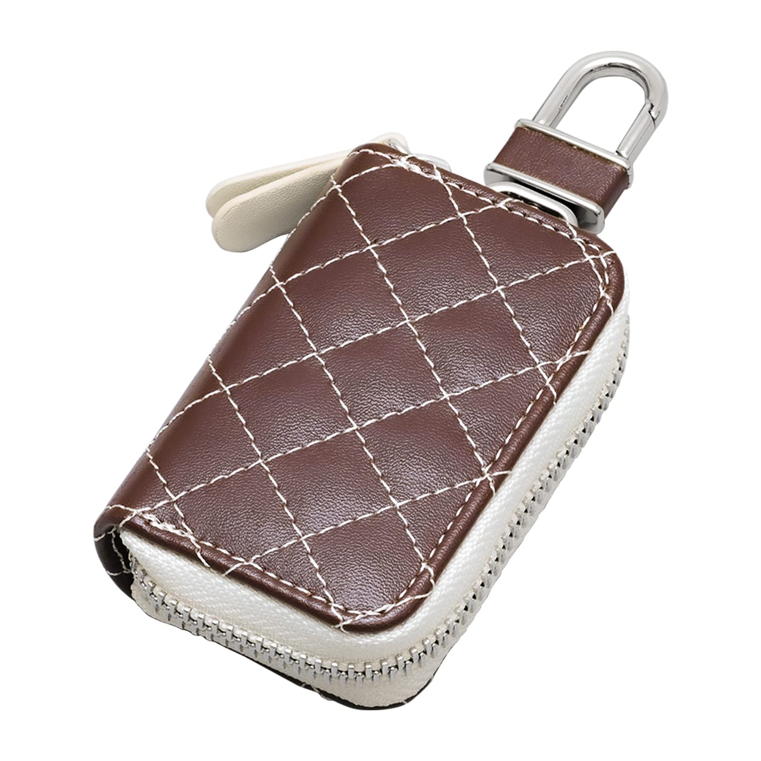 

SEIWA Quilted Smart Key Soft Brown with Coin Pocket and Carabiner Car Accessories Case, Material, (WA116), Hook,