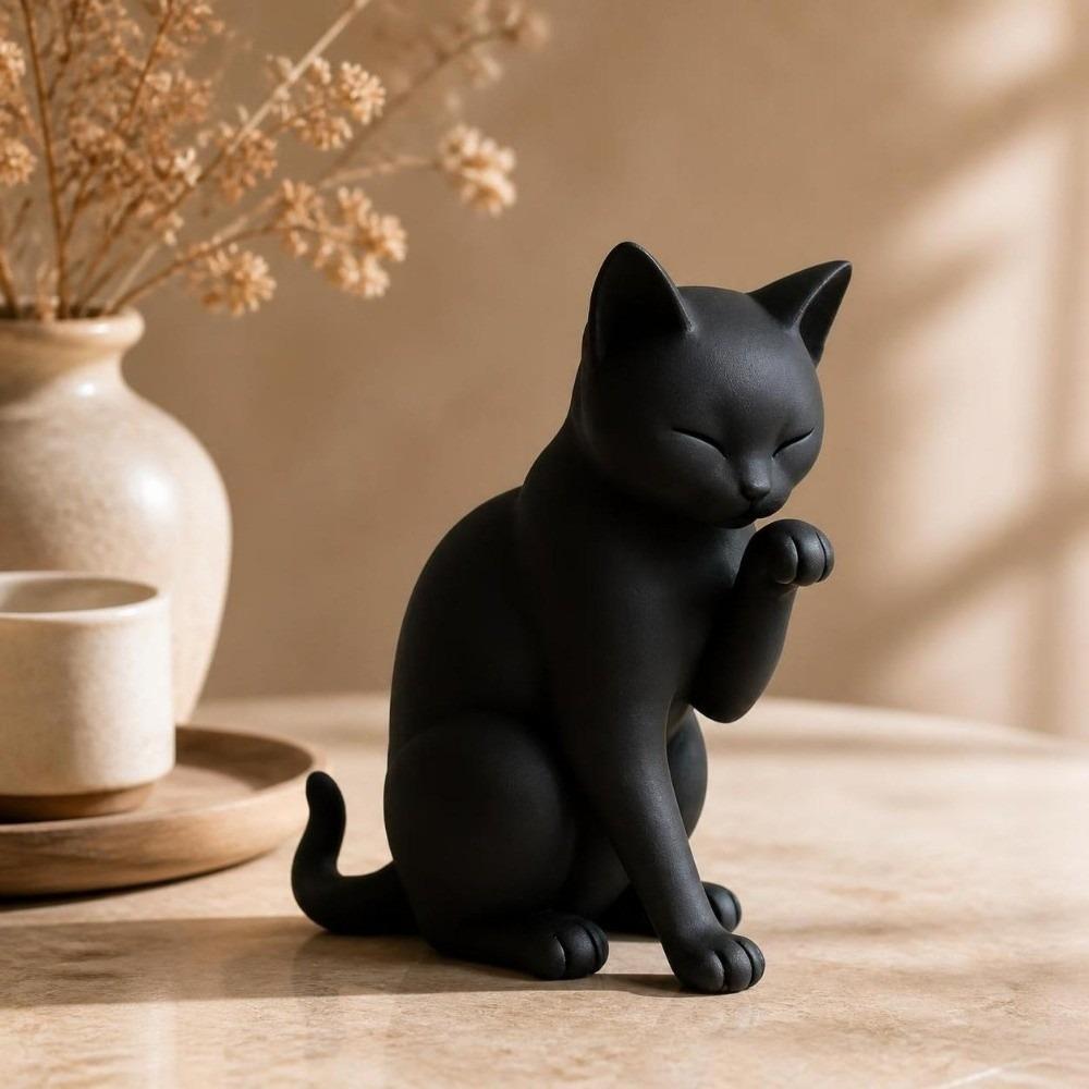 Minimalist Cat Statue Ornaments Kitten Sculpture Trinket Holder Yawning Cat Figurine Car Ornament