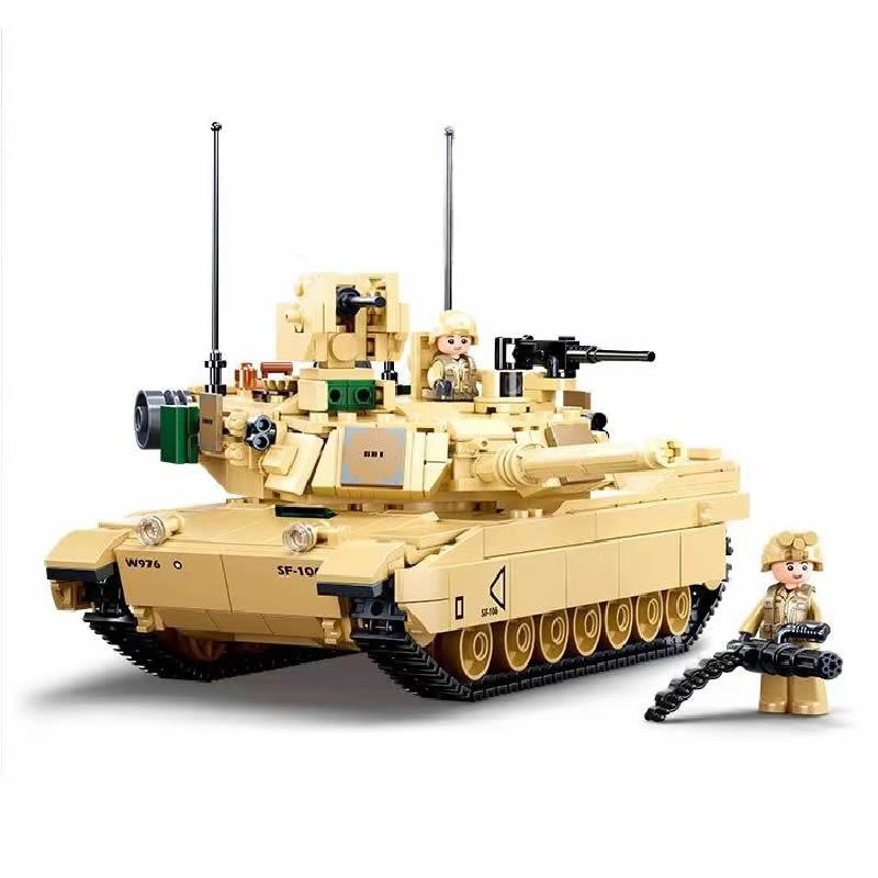 

SLUBAN Вторая мировая война 2 Военная Униформа США Abrams M1A2 Боевой Танк Колесница Строительные Блоки Армейские Классические Аксессуары Модель Детский Подарок