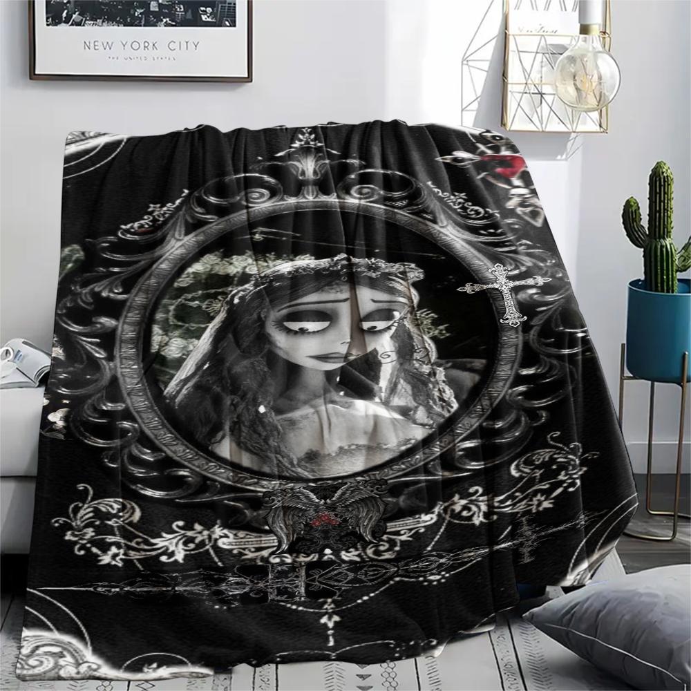1Pc Corpse Bride Cartoon Print Flannel Blanket, High Quality Comfortable for All Seasons, Home Decor, Warmth and Comfort, Perfect for Gifts