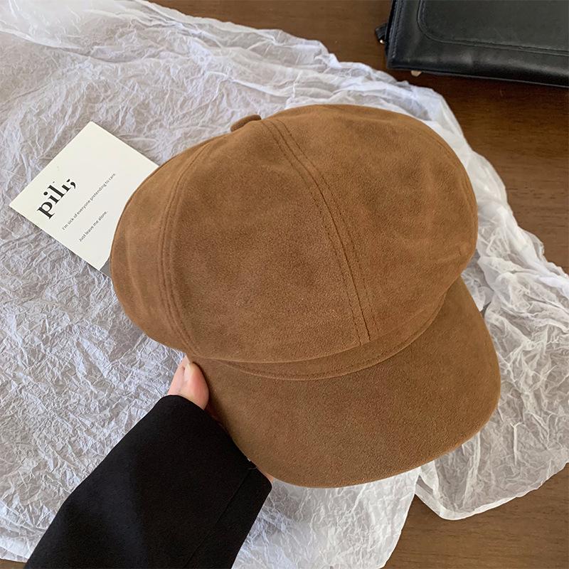 

Женская ретро корейская бархатная кепка газетчика - стильный восьмиугольный берет на осень/зиму M (56-58cm) верблюд