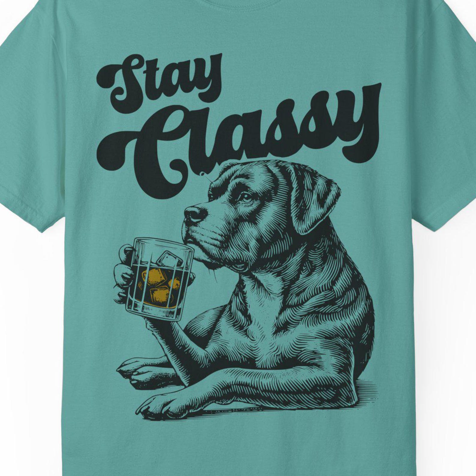 Dog with Whiskey Glass T-Shirt: Vintage Graphic Tee, Stay Classy 3XL