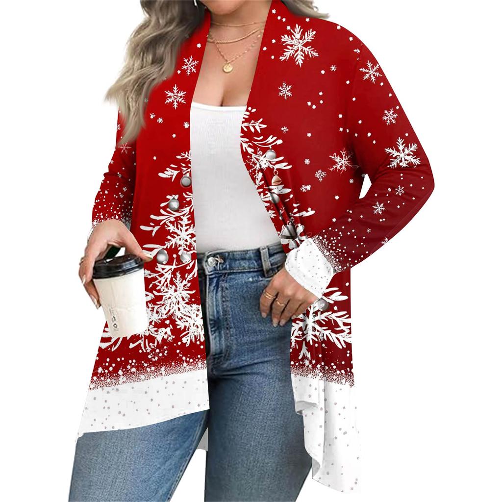 Women's Fall And Winter Fashion Casual Print Long Sleeve Mid-Length Cardigan Jacket