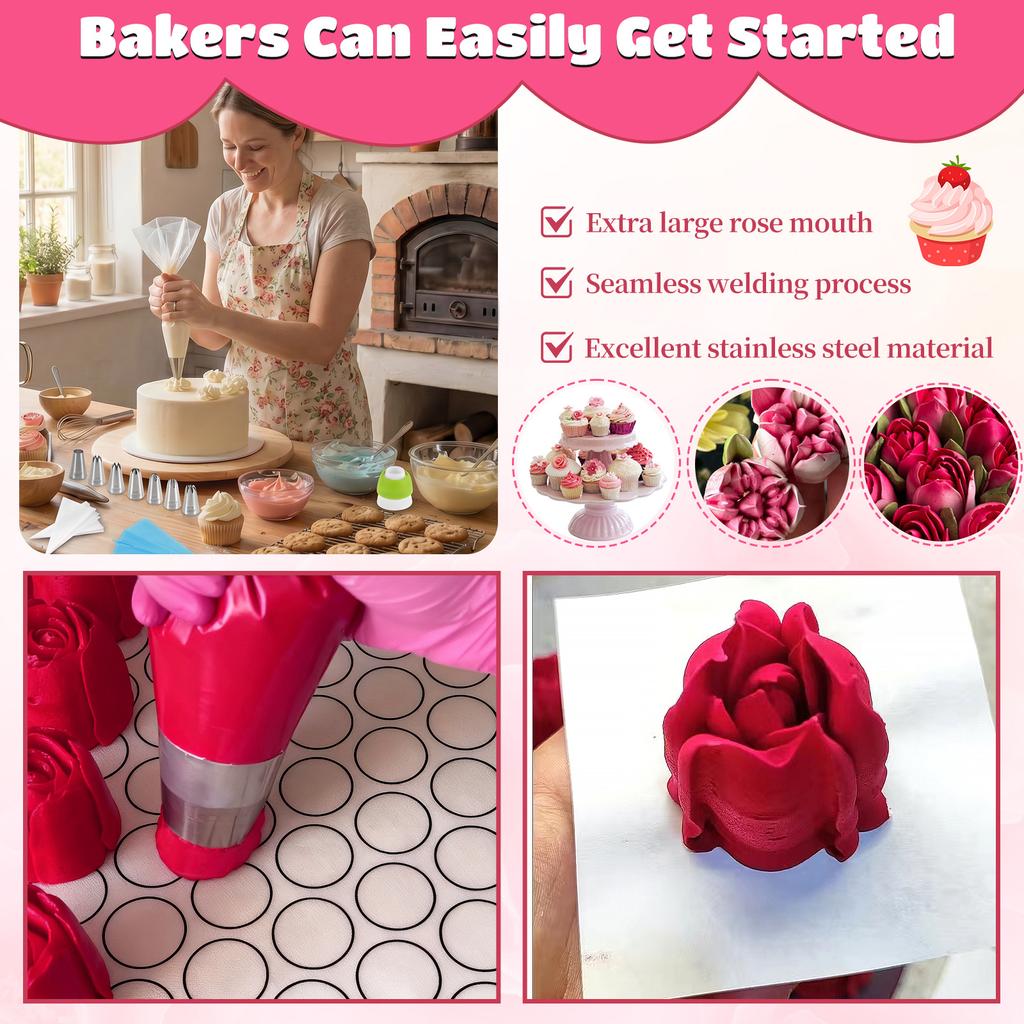 Set di Sac à Poche Russe in Acciaio Inossidabile, Ugelli Decorativi per Torta, Crema, Decorazioni Fai-da-te, Riutilizzabile, Silicone, Strumento per Pasticceria, Glassa, Cottura