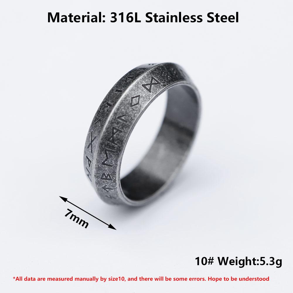 NEW Nordic Viking Letter Stainless Steel Rune Ring Simple Fashion Vintage Jewelry Gift for Men Women