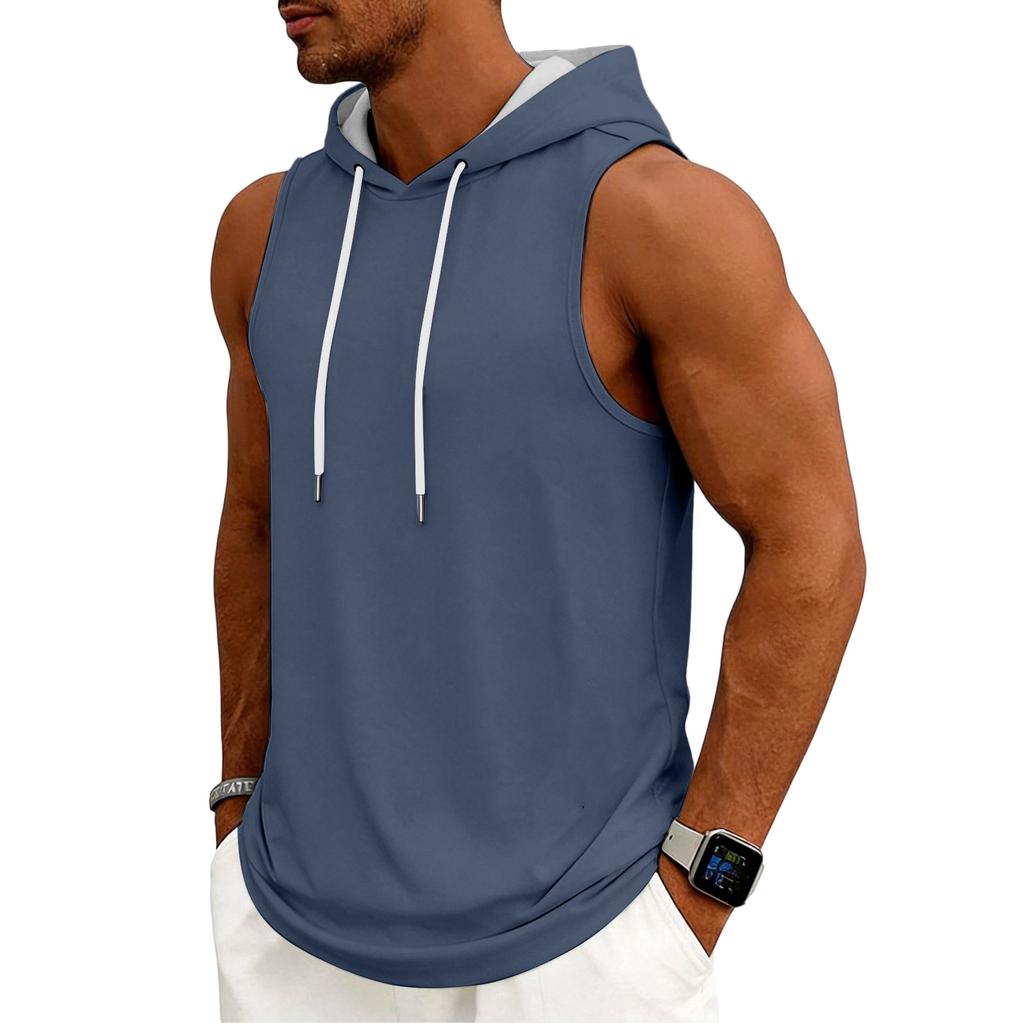 Men's Tank Top Gym Sleeveless Hoodie Shirt Washed Sports Muscle Shirts Fitness Vest With Hood