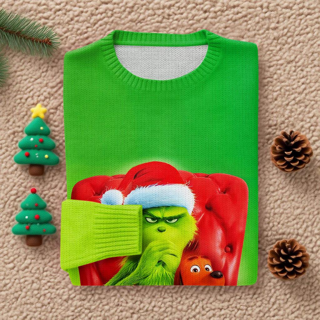 Long Sleeve Pullover Sweaters For Women O Neck Casual Cute Printing Knit Oversized Sweater
